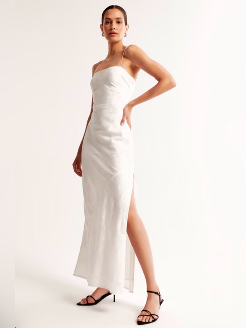 Abercrombie & Fitch White Strapless Satin Maxi Dress
